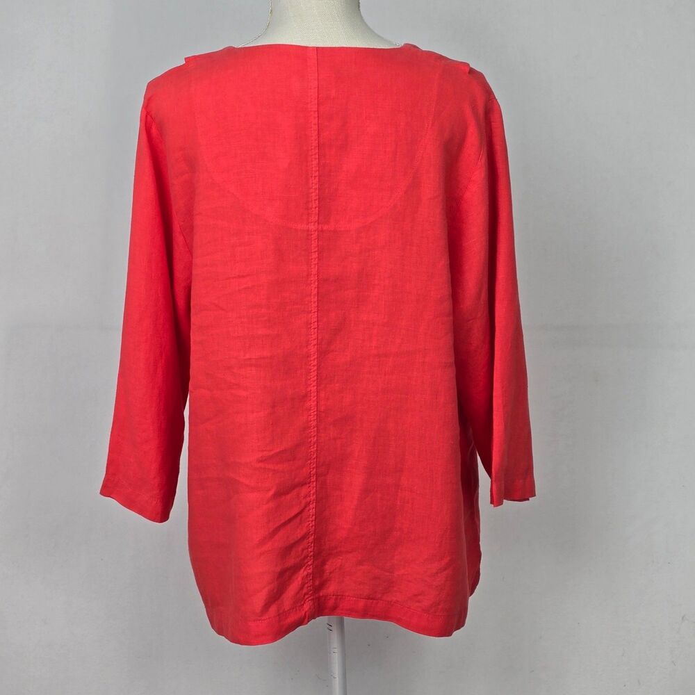 Mosaic USA Womens M Linen Coral Red Orange 3/4 Sleeve Lagenlook Tunic Top Blouse - Picture 3 of 10